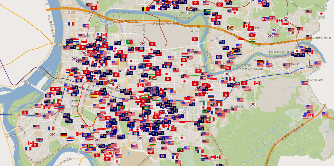 各國籍外國人的置產地區分佈圖